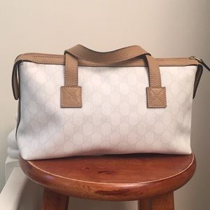 White and Tan Gucci handbag